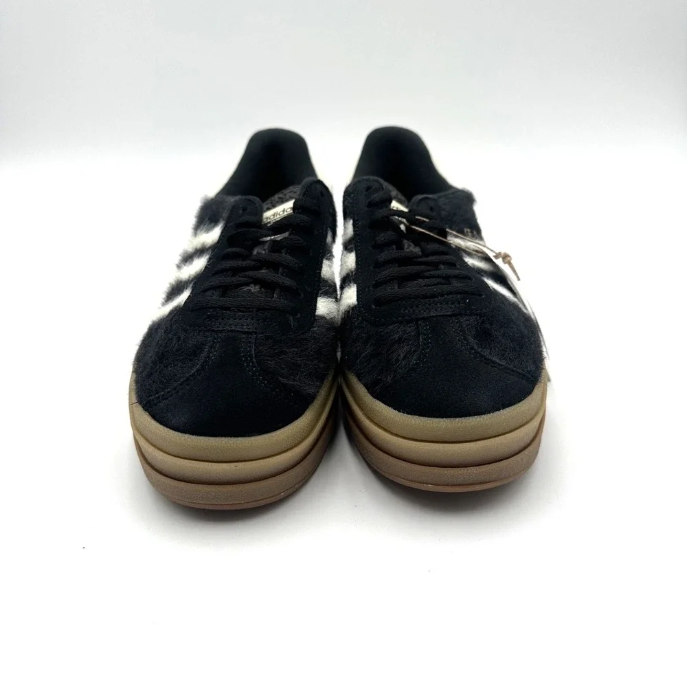 Adidas Gazelle Bold Furry Core Black/Cream White/Gold JS3907 Women's Size 8.5